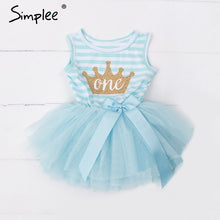 Load image into Gallery viewer, Baby girls dresses for One Two Three years birthday party Tutu toddler girl princess dress sleeveless 1 2 3 Years stripe dress