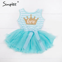 Load image into Gallery viewer, Baby girls dresses for One Two Three years birthday party Tutu toddler girl princess dress sleeveless 1 2 3 Years stripe dress