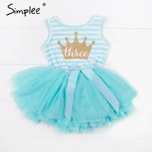 Load image into Gallery viewer, Baby girls dresses for One Two Three years birthday party Tutu toddler girl princess dress sleeveless 1 2 3 Years stripe dress