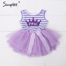 Load image into Gallery viewer, Baby girls dresses for One Two Three years birthday party Tutu toddler girl princess dress sleeveless 1 2 3 Years stripe dress